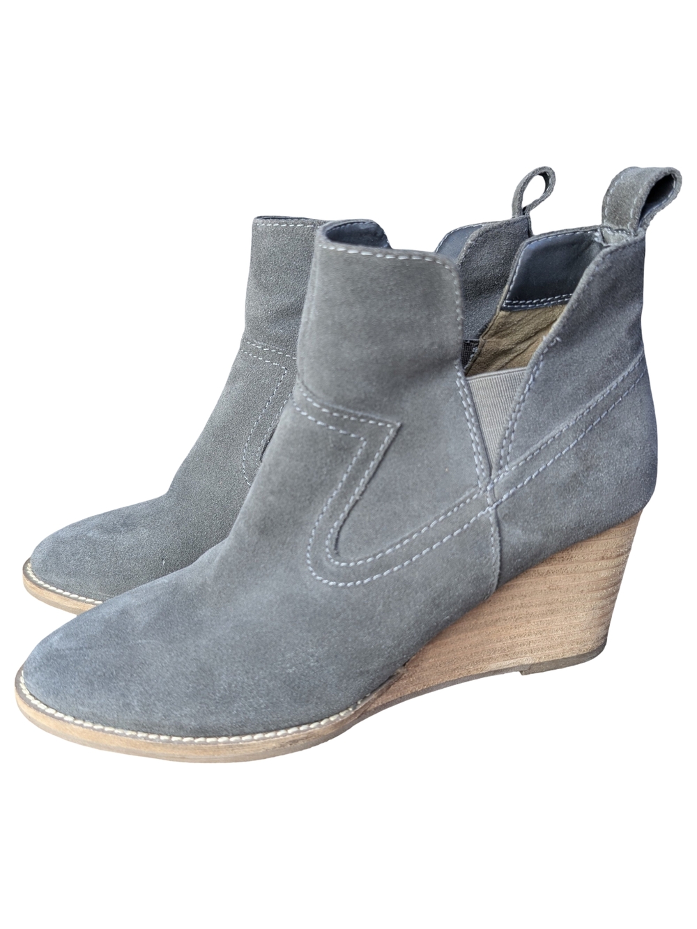 Blondo Grey Suede Waterproof Wedge Ankle Booties Size 7.5 | Minimalist Western